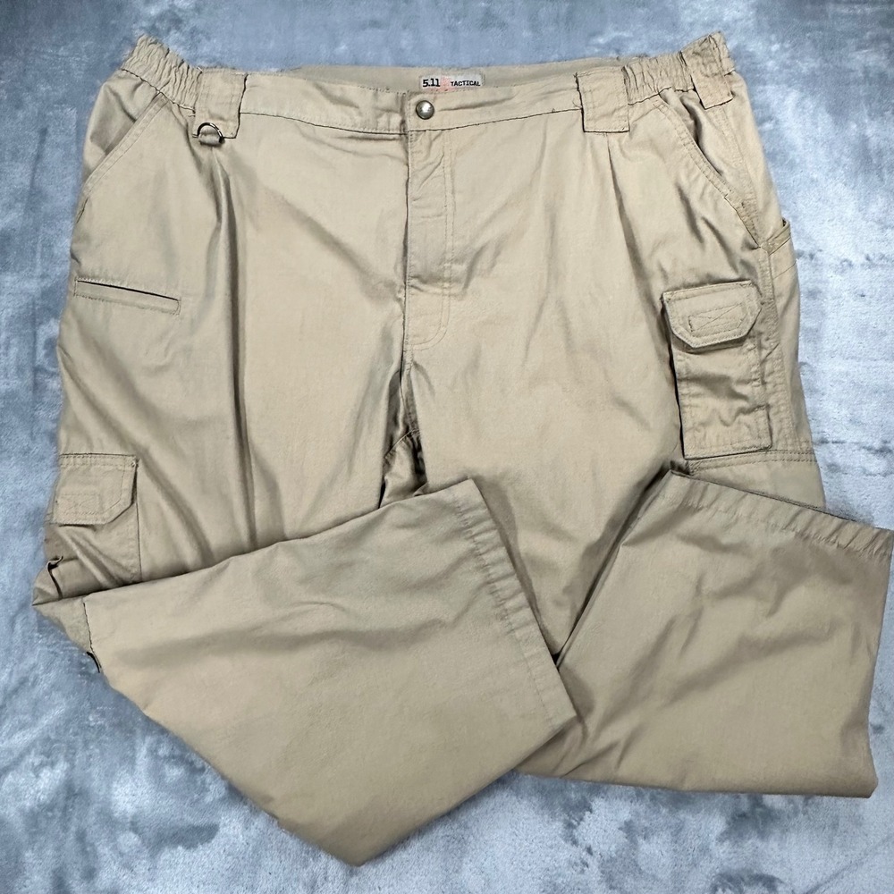 5.11 Tactical Mens Cargo Pants Khaki Tan Ripstop Size 48 Elastic Waist Utility